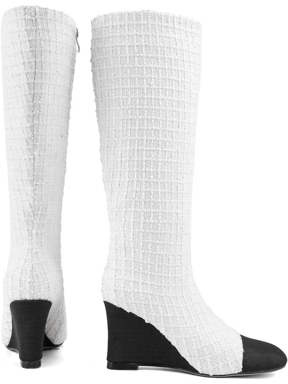 Knit Two-Tone Wedge Boot in White and Black size 7.5